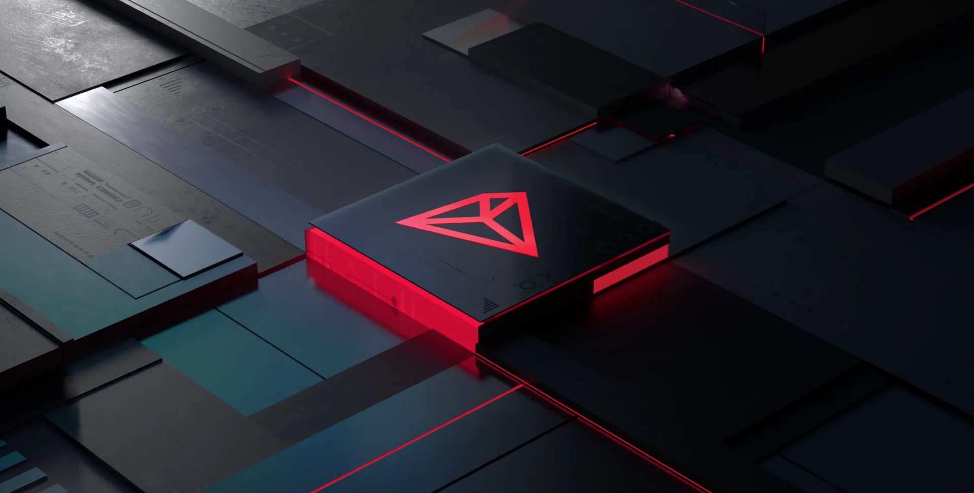 The red TRON logo glowing on dark 3D tiles, from the TRON DAO × zerohash partner ad